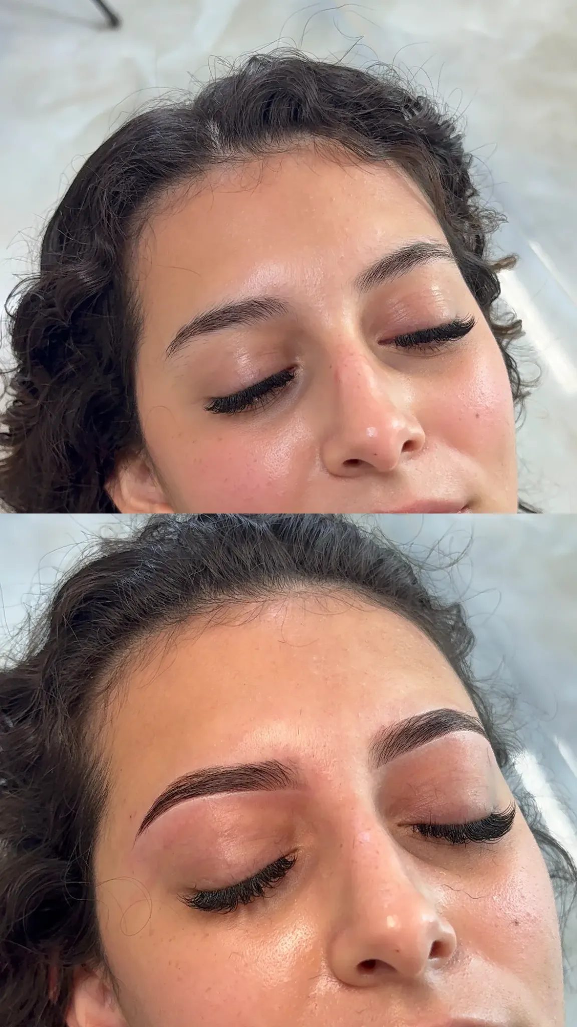 Before-and-after brow lamination, threading, and hybrid stain by Zemi Studio