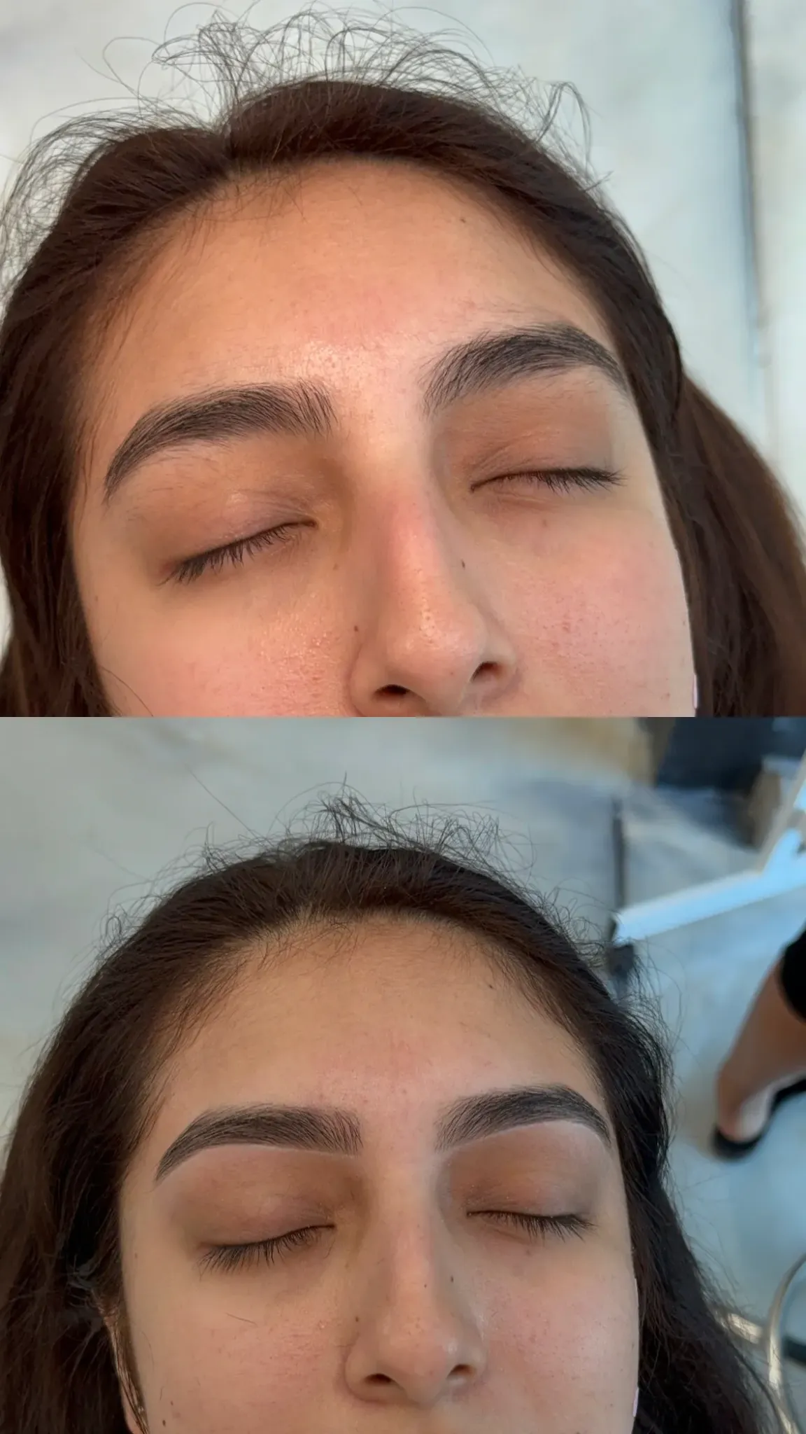 Side-by-side brow sculpting transformation by Zemi Studio